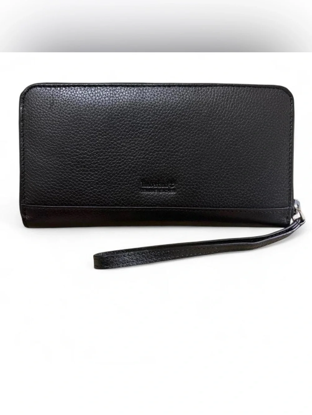 Timberland Black Leather Zip Wallet with Wrist Strap